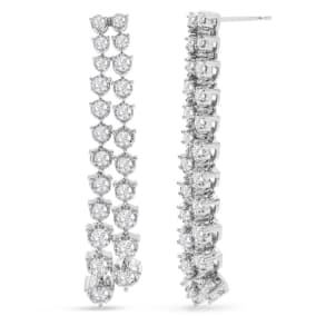 3 Carat Natural Diamond Drop Earrings In 14K White Gold, 2 Inches