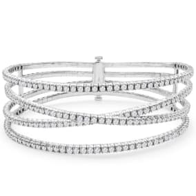 4 1/3 Carat Natural Diamond Flexible Bangle Bracelet In 14K White Gold, 7 Inches
