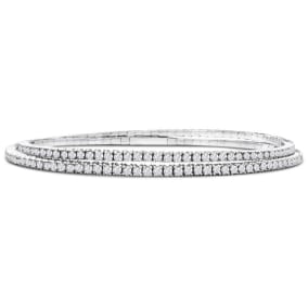 1 1/2 Carat Diamond Double Row Flexible Bangle Bracelet In 14K White Gold