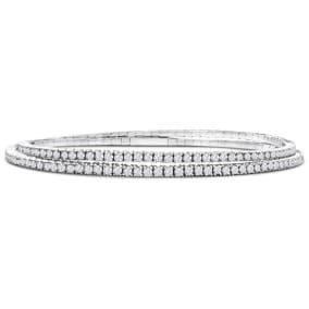 1 1/2 Carat Natural Diamond Double Row Flexible Bangle Bracelet In 14K White Gold