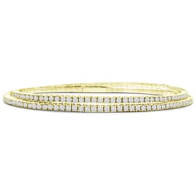 1 1/2 Carat Natural Diamond Double Row Flexible Bangle Bracelet In 14K Yellow Gold