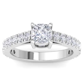2 Carat Cushion Cut Lab Grown Diamond Classic Engagement Ring In 14K White Gold