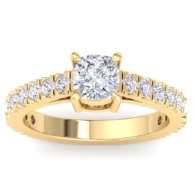 2 Carat Cushion Cut Lab Grown Diamond Classic Engagement Ring In 14K Yellow Gold