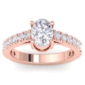 2 Carat Oval Shape Lab Grown Diamond Classic Engagement Ring In 14K Rose Gold