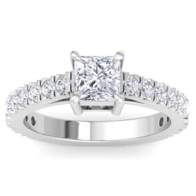 2 Carat Princess Cut Lab Grown Diamond Classic Engagement Ring In 14K White Gold
