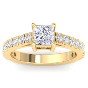 2 Carat Princess Cut Lab Grown Diamond Classic Engagement Ring In 14K Yellow Gold