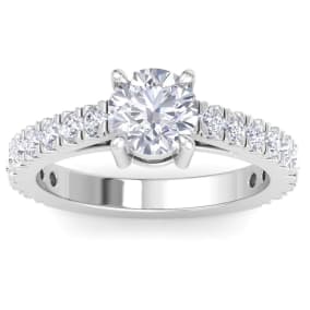 2 Carat Round Lab Grown Diamond Classic Engagement Ring In 14K White Gold