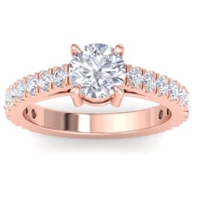 2 Carat Round Lab Grown Diamond Classic Engagement Ring In 14K Rose Gold