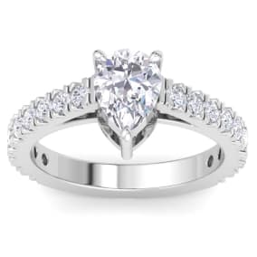 2 Carat Pear Shape Lab Grown Diamond Classic Engagement Ring In 14K White Gold