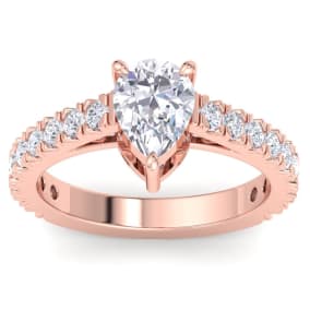 2 Carat Pear Shape Lab Grown Diamond Classic Engagement Ring In 14K Rose Gold