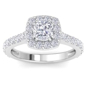 2 Carat Cushion Cut Lab Grown Diamond Halo Engagement Ring In 14K White Gold