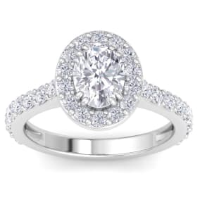2 Carat Oval Shape Lab Grown Diamond Halo Engagement Ring In 14K White Gold