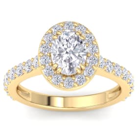 2 Carat Oval Shape Lab Grown Diamond Halo Engagement Ring In 14K Yellow Gold