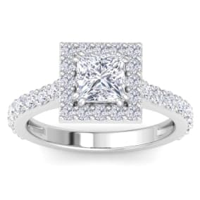 2 Carat Princess Cut Lab Grown Diamond Halo Engagement Ring In 14K White Gold