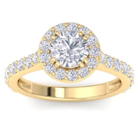 2 Carat Round Lab Grown Diamond Halo Engagement Ring In 14K Yellow Gold