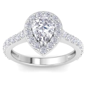 2 Carat Pear Shape Lab Grown Diamond Halo Engagement Ring In 14K White Gold