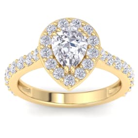 2 Carat Pear Shape Lab Grown Diamond Halo Engagement Ring In 14K Yellow Gold