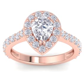 2 Carat Pear Shape Lab Grown Diamond Halo Engagement Ring In 14K Rose Gold