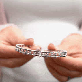 1 Carat Halo Diamond Bangle Bracelet In 14K White Gold, 7 Inches