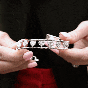 1 1/4 Carat Natural Diamond Heart Bangle Bracelet In 14K White Gold, 7 Inches