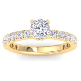 2 Carat Cushion Cut Lab Grown Diamond Hidden Halo Engagement Ring In 14K Yellow Gold