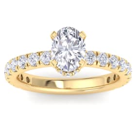 2 Carat Oval Shape Lab Grown Diamond Hidden Halo Engagement Ring In 14K Yellow Gold