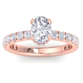 2 Carat Oval Shape Lab Grown Diamond Hidden Halo Engagement Ring In 14K Rose Gold