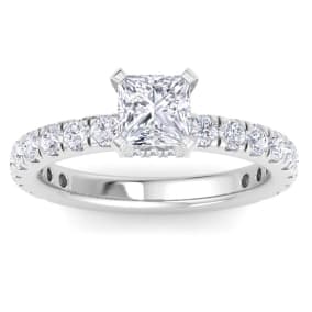 2 Carat Princess Cut Lab Grown Diamond Hidden Halo Engagement Ring In 14K White Gold