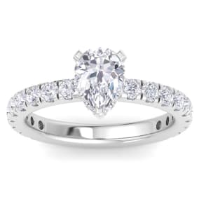 2 Carat Pear Shape Lab Grown Diamond Hidden Halo Engagement Ring In 14K White Gold