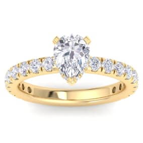 2 Carat Pear Shape Lab Grown Diamond Hidden Halo Engagement Ring In 14K Yellow Gold