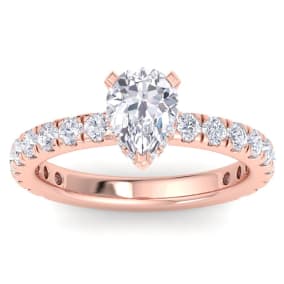 2 Carat Pear Shape Lab Grown Diamond Hidden Halo Engagement Ring In 14K Rose Gold