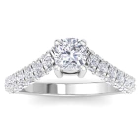 2 Carat Cushion Cut Lab Grown Diamond Curved Engagement Ring In 14K White Gold