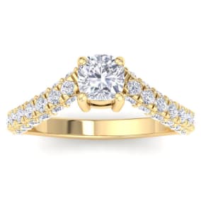 2 Carat Cushion Cut Lab Grown Diamond Curved Engagement Ring In 14K Yellow Gold