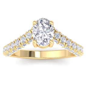 2 Carat Oval Shape Lab Grown Diamond Curved Engagement Ring In 14K Yellow Gold