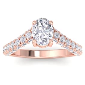 2 Carat Oval Shape Lab Grown Diamond Curved Engagement Ring In 14K Rose Gold
