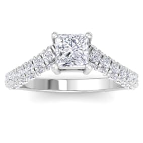 2 Carat Princess Cut Lab Grown Diamond Curved Engagement Ring In 14K White Gold