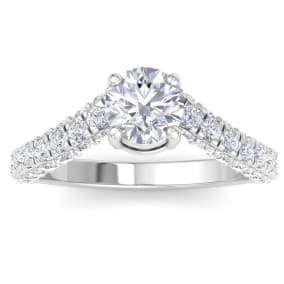 2 Carat Round Lab Grown Diamond Curved Engagement Ring In 14K White Gold