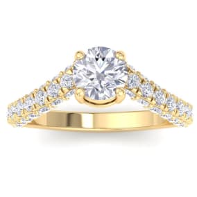 2 Carat Round Lab Grown Diamond Curved Engagement Ring In 14K Yellow Gold