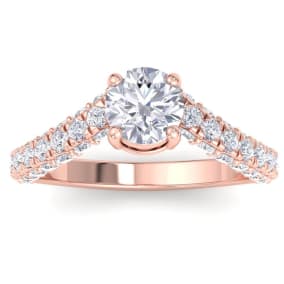 2 Carat Round Lab Grown Diamond Curved Engagement Ring In 14K Rose Gold