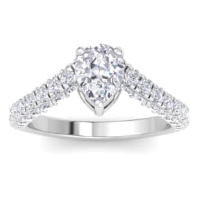2 Carat Pear Shape Lab Grown Diamond Curved Engagement Ring In 14K White Gold