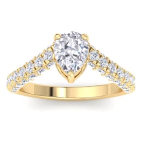 2 Carat Pear Shape Lab Grown Diamond Curved Engagement Ring In 14K Yellow Gold