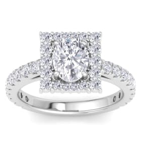 2 Carat Oval Shape Lab Grown Diamond Square Halo Engagement Ring In 14K White Gold