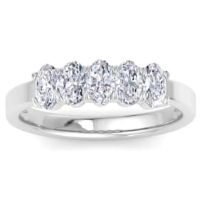 1 Carat Oval Shape Lab Grown Diamond Five Stone Engagement Ring In 14K White Gold