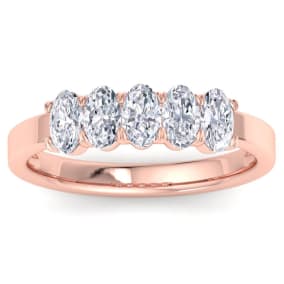 1 Carat Oval Shape Lab Grown Diamond Five Stone Engagement Ring In 14K Rose Gold