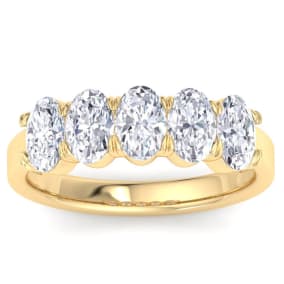 2 Carat Oval Shape Lab Grown Diamond Five Stone Engagement Ring In 14K Yellow Gold