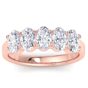 2 Carat Oval Shape Lab Grown Diamond Five Stone Engagement Ring In 14K Rose Gold