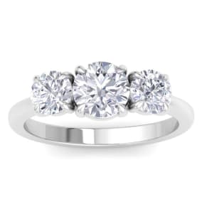 2 Carat Round Lab Grown Diamond Three Stone Engagement Ring In 14K White Gold