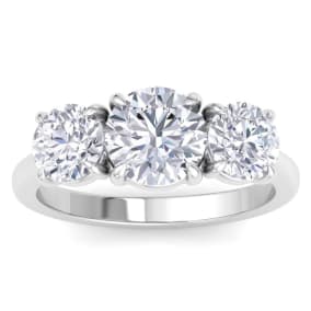 3 Carat Round Lab Grown Diamond Three Stone Engagement Ring In 14K White Gold