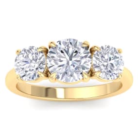 3 Carat Round Lab Grown Diamond Three Stone Engagement Ring In 14K Yellow Gold