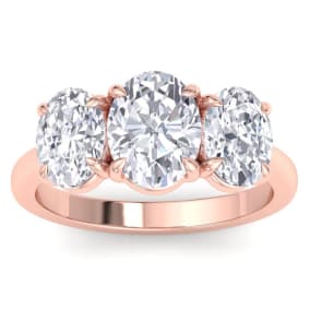 4 Carat Oval Shape Lab Grown Diamond Three Stone Engagement Ring In 14K Rose Gold